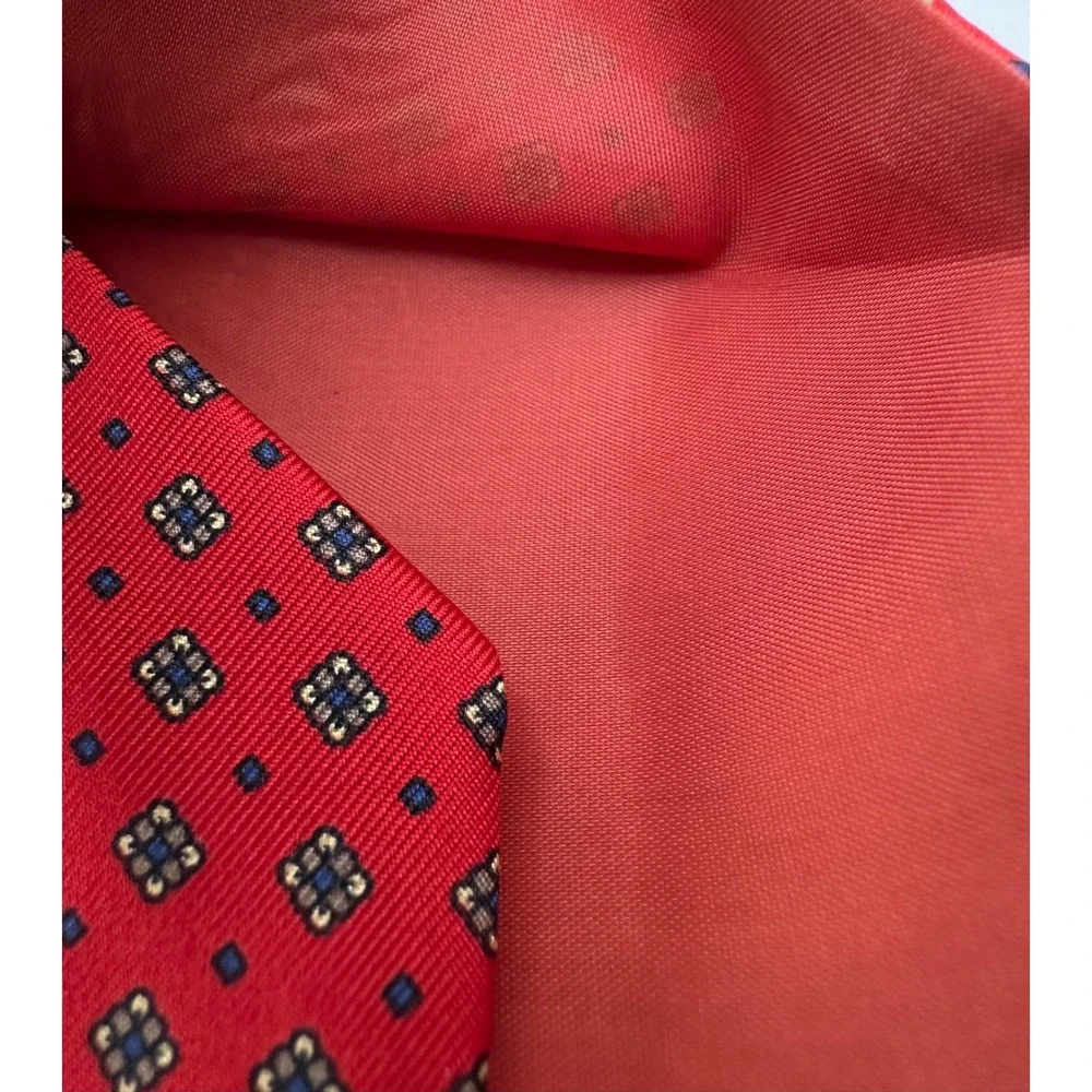 Vintage Liberty of London Red Silk Foulard Geometric Necktie Made in USA